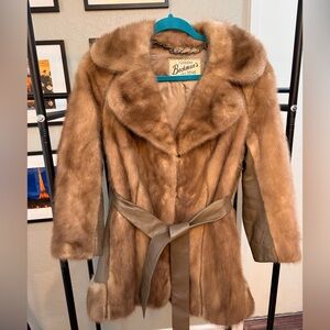 Vintage Beckman’s Mink Fur Coat with Leather Belt – Elegant Luxury Outerwear